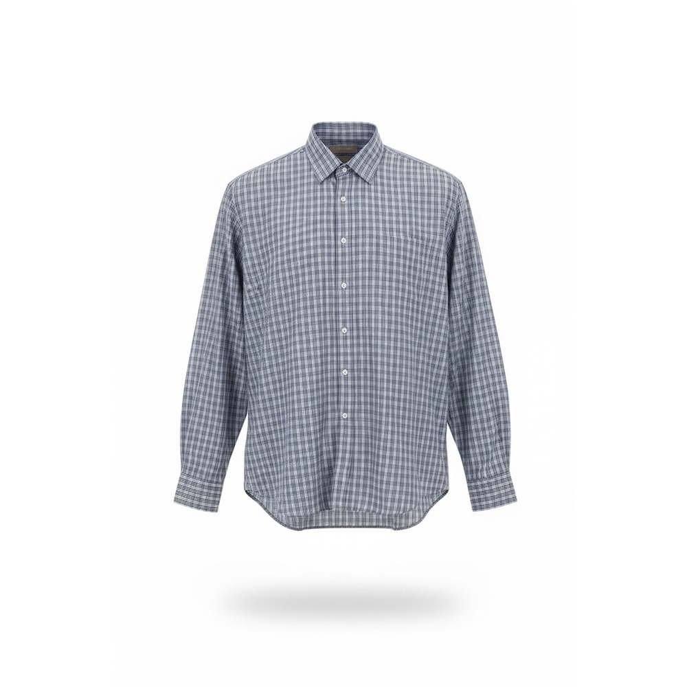 Nordstrom Smartcare Mens Trim Fit Plaid Button Down Shirt Blue Grey 17.5 32-33